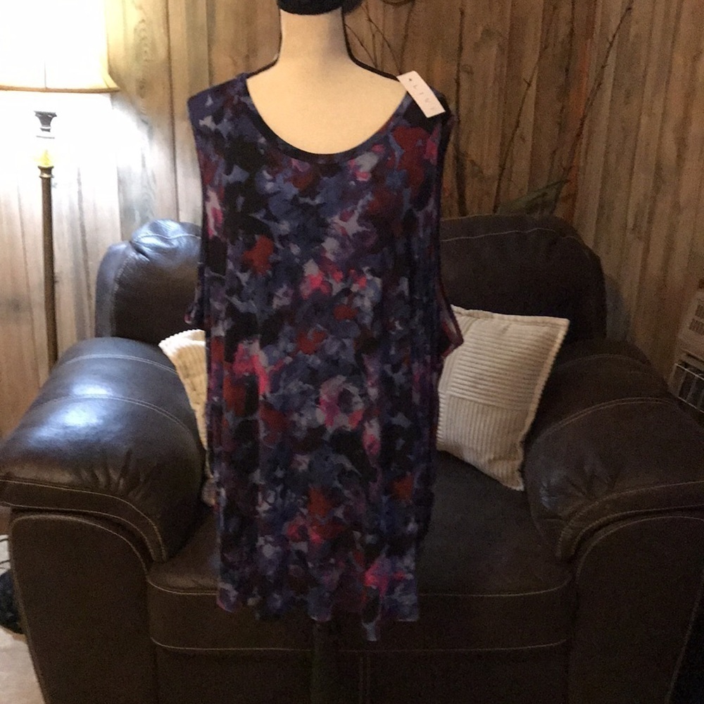 Livi Multicolor High Neck V Back Sleeveless  Soft Tunic Women's Size 34/36 - Picture 3 of 8